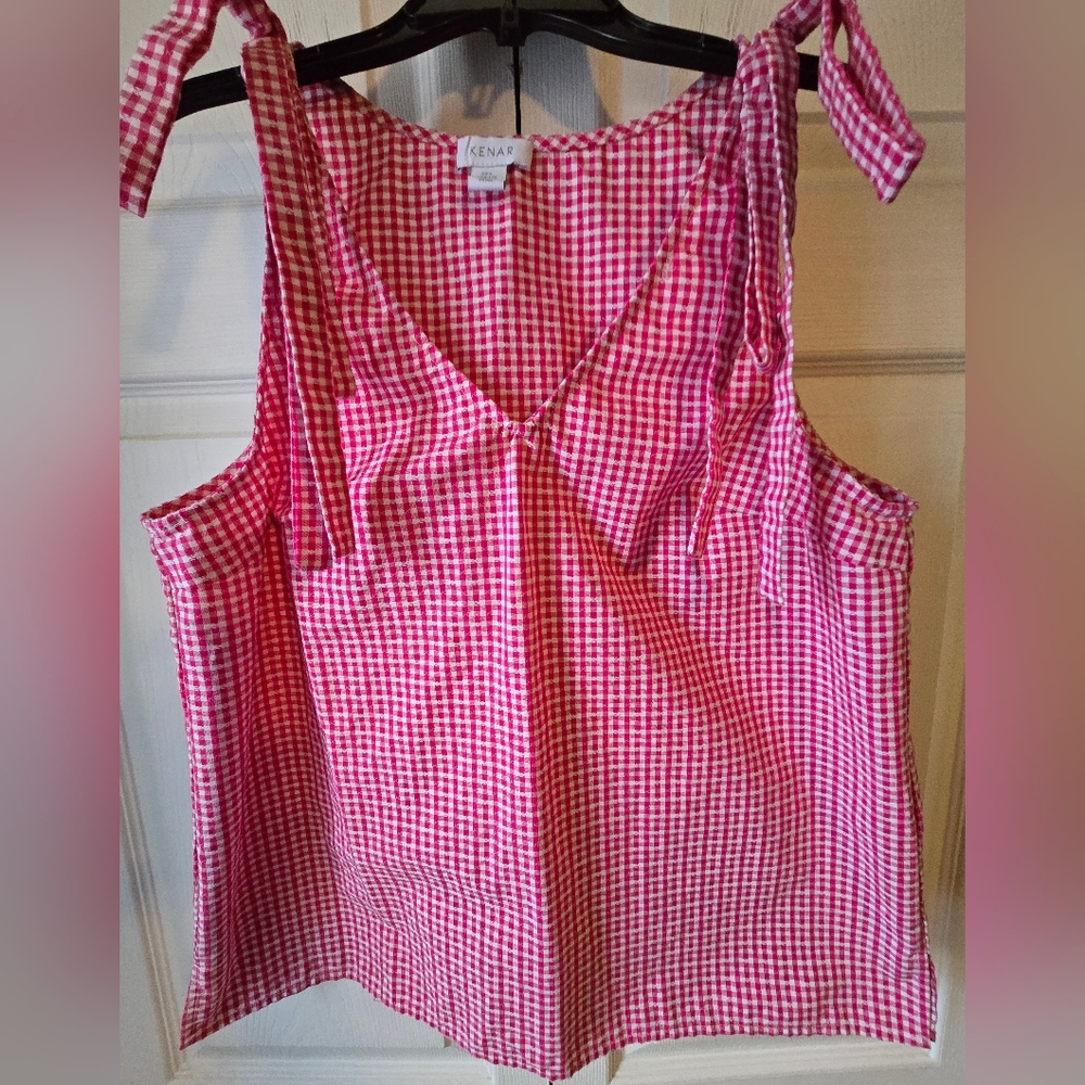 Kenar Red Gingham Sleeveless Blouse